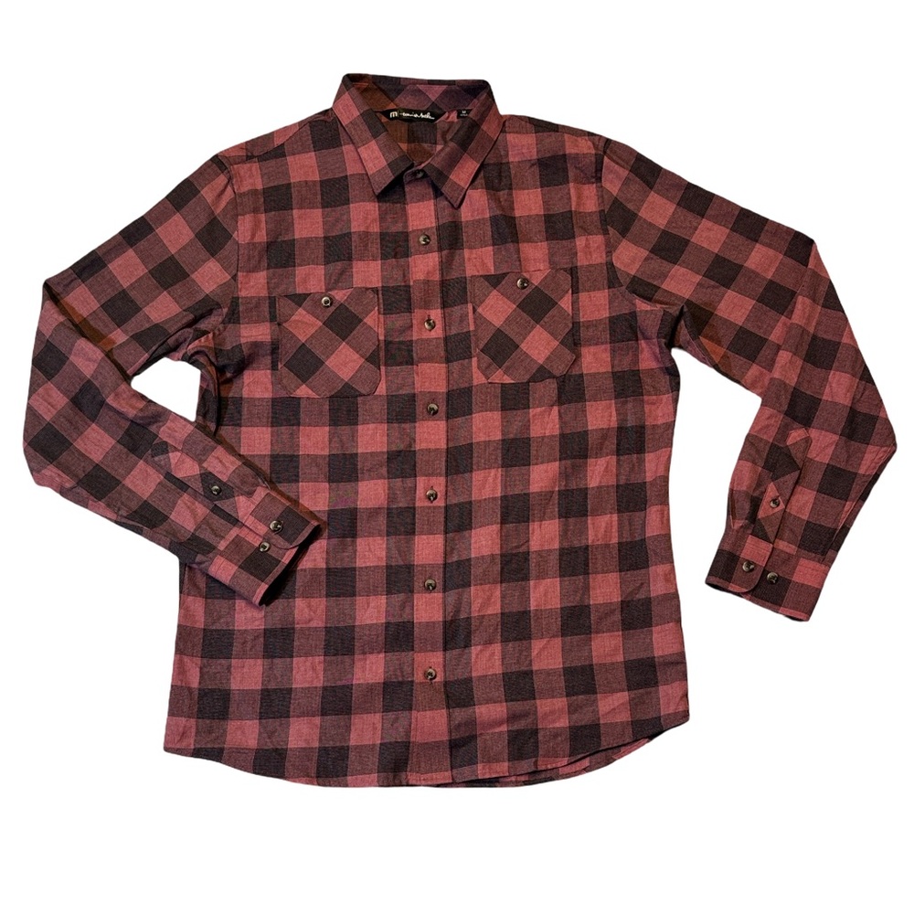 Travis Mathew mens M Medium purple black plaid flannnel button up casual shirt